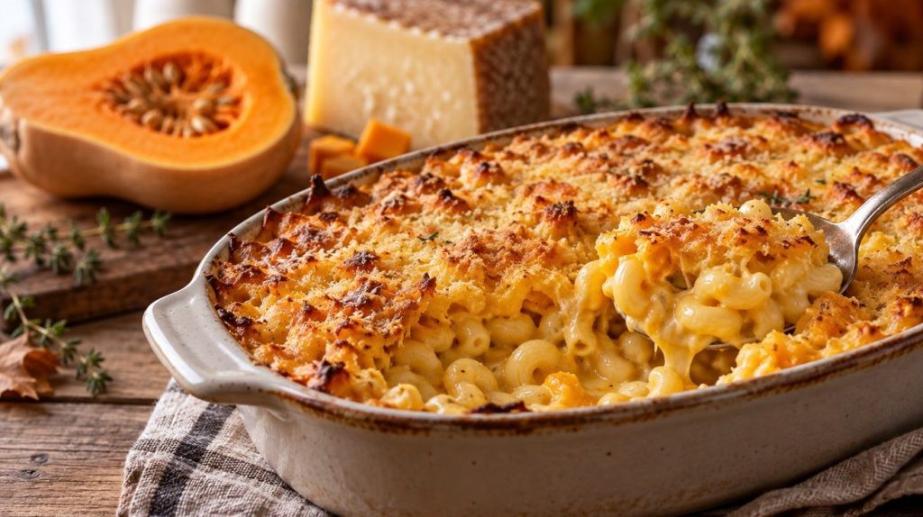 Gratin fondant de coquillettes au butternut et comté